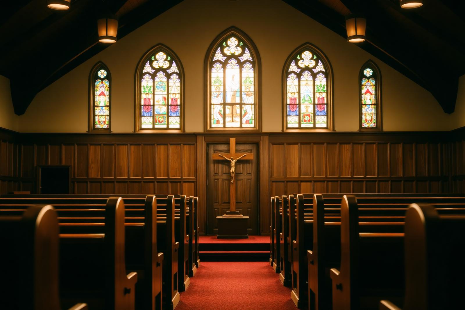 Sanctuary interior with stained glass